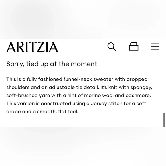NWT Aritzia Wilfred Lorin Sweater in Black Size Small - Funnel-Neck Top Side Tie